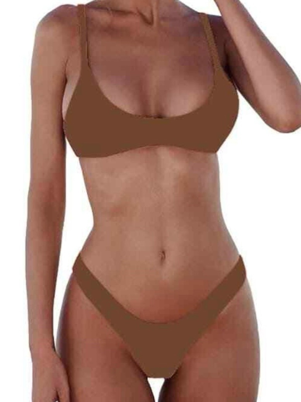 Brown Scoop Neck Bikini Set - Women's Two-Piece Swim bikini